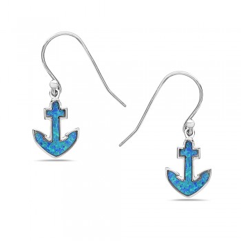 Sterling Silver Earring Anchor In Blue Synthetic