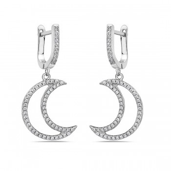 Sterling Silver Pave Line Earring Crescent Line Hu