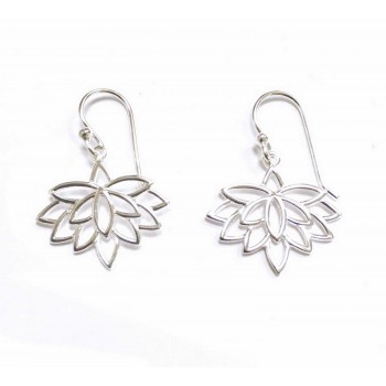 Sterling Silver Earring Lotus Flower Lines Drop Dangle