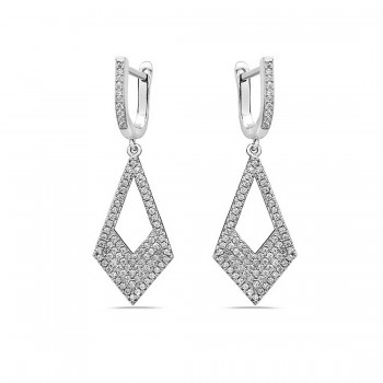 Sterling Silver Earring Pave Shield Clear Cubic Zirconia Huggie
