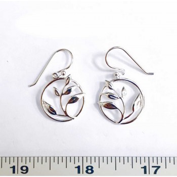 Sterling Silver Earring Circle 5 Leaves Dangle-Ec