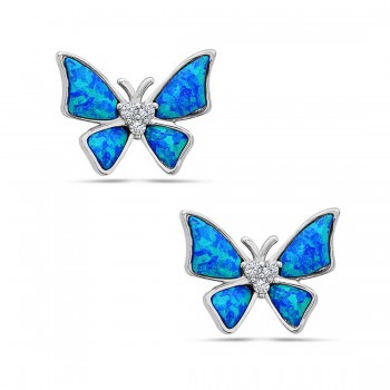 Sterling Silver Earring Butterfly Blue Opal Lab Created