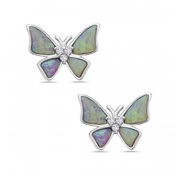 Sterling Silver Earring Butterfly Pink Opal Lab Created