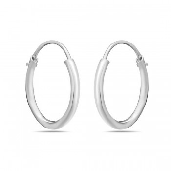 Sterling Silver Earring 14 Mm Plain Round Hoop 1.4 Mm Line