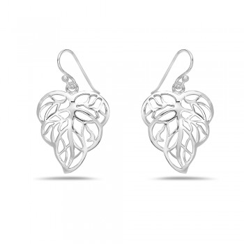 Sterling Silver Earring Dangle Plain Leaf Lien With Veins