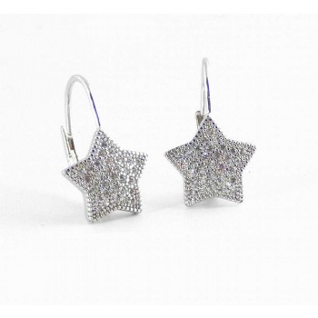 Sterling Silver Earring Pave Star Lever Back