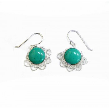Sterling Silver Earring Dnagle Round Reconstituent Turquoise La