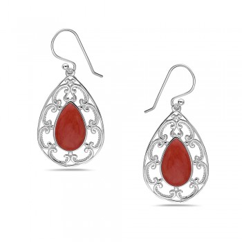 Sterling Silver EARRING TEAR DROP DANGLE RECONSTITUENT ORANGISH-2S-7048CR2