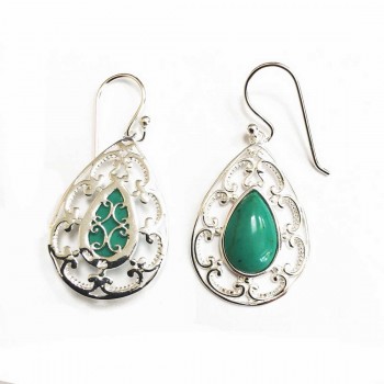 Sterling Silver Earring Tear Droop Dangle Reconstituent Turquoi