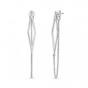 Sterling Silver Earring Chain Link Long Diamond Line