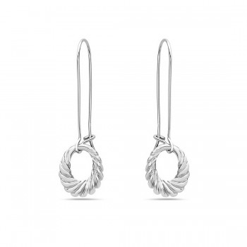 Sterling Silver Earring Oval Rope Line Drop With Kidney Wire