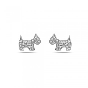 Sterling Silver EARRING STUD SCOTTY DOGGIE PAVE CLEAR Cubic Zirconia-2S-7098CL