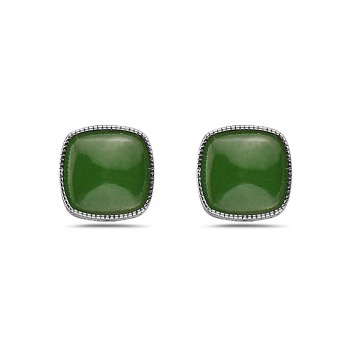 Rounded Square Jade Stud Earrings