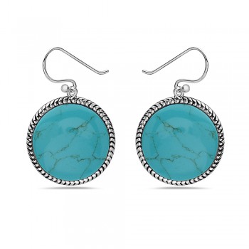 Sterling Silver EARRING ROUND RECONSTITUENT TURQUOISE ROPE OXID-2S-7175TQ