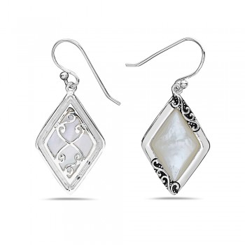 Sterling Silver EARRING DIAMOND SHAPE OF WHITE MOTHER OF PEARL-2S-7177M