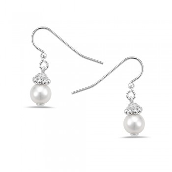 Sterling Silver EARRING FRESH WATER PEARL WITH SILVER CAP DANGLE