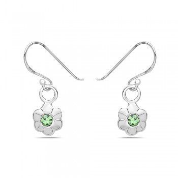 Sterling Silver EARRING FLOWER DANGLE PERIDOT COLOR CRYSTAL CENTER-2S-7179PD