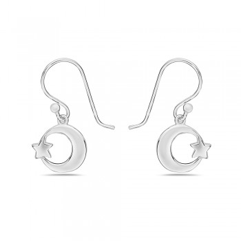 Sterling Silver  EARRING MOON AND STAR DANGLE-2S-7185E