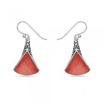 Sterling Silver EARRING DANGLE FAN RECONSTITUENT ORGANISH CORAL-2S-7198CR2
