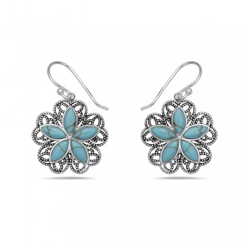 Sterling Silver EARRING DNAGLE FLOWER FIVE PETALS RECONSTITUENT-2S-7215TQ