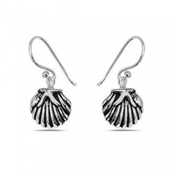 Sterling Silver EARRING SHELL WITH STARFISH ON TOP DANGLE-2S-7220E