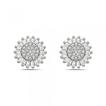Sterling Silver EARRING ROUND PAVE BAGUETTE AROUND-2S-7242CL