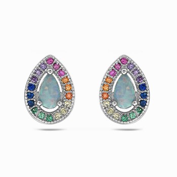 Sterling Silver EARRING TEAR DROP STUD WHITE OPAL WITH MIXED CO