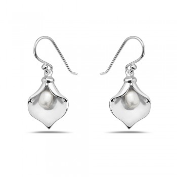 Sterling Silver EARRING DANGLE CALLE LILY WITH FRESH WATER PEAR