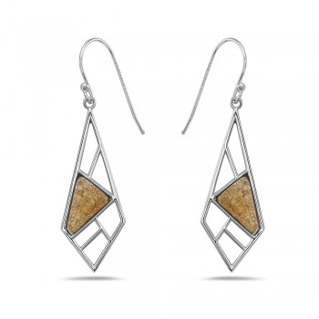 Sterling Silver EARRING DANGLE SHIELD TRIANGLE BROWN AGATE BLOC