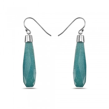 Sterling Silver EARRING DANGLE EGGPLANT SHAPE DYED TEAL WHITE A-2S-7271BWJ