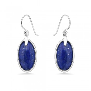 Sterling Silver EARRING DANGLE OVAL LAPIS FRENCH WIRE