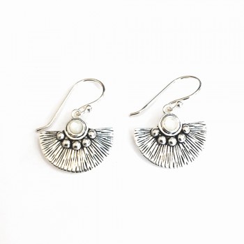 Sterling Silver EARRING DANGLE FAN WITH ROUND MOTHER OF PEARL