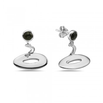 Sterling Silver EARRING FLYING DISK OVAL ONYX ROUND TOP-2S-7297N