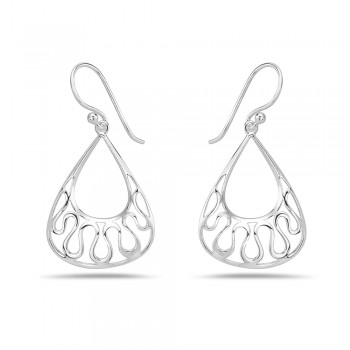 Sterling Silver EARRING TEARDROP WAVY LINE AT BOTTOM-2S-7334E