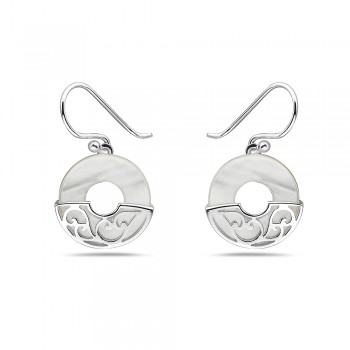 Sterling Silver EARRING MOTHER OF PEARL DONUT SHAPE WITH SILVER