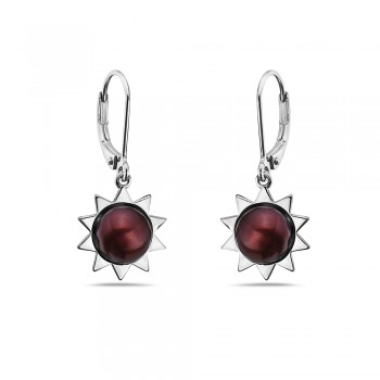 Sterling Silver EARRING SUN WITH RED FRESH WATER PEARL LEVERBA