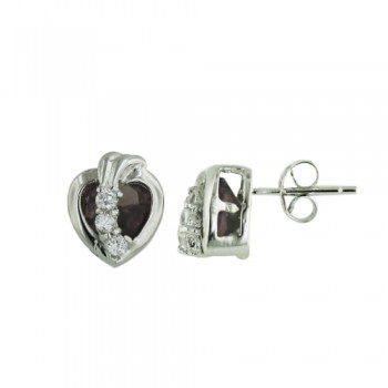 Sterling Silver Earring Stud Heart Amethyst Crystl 3 Pcs on Heart