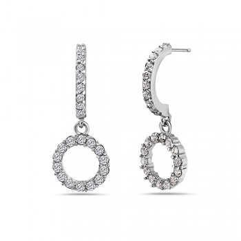 Brass Earring Clear Cubic Zirconia 'C' Post with Circle Dangle