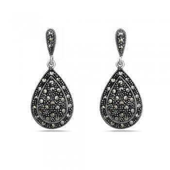 Marcasite Earring Puffy Tear Drop Two Layers Long Tear Dr