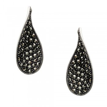 MARCASITE EARRING LONG TEARDROP PAVE WITH MARCASITE