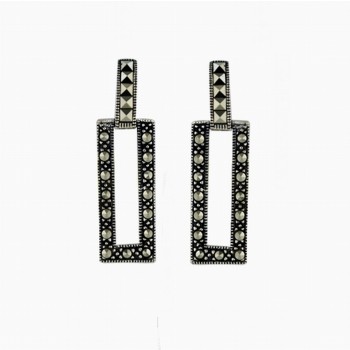 MS EARRING SQUARE TOP RECT OPEN MARCASITE FRAME