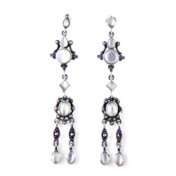 Marcasite EARRING DANGLING MULTI-SHAPES OF MOTHER OF PEAR