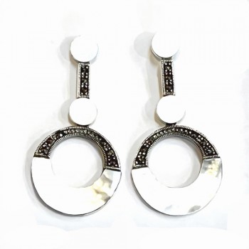 MS EARRING MOTHER OF PEARL TOP + BAR+ CIRCLE DROP