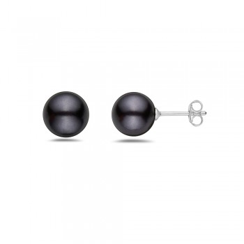 Sterling Silver Earring 10mm Gray Imitation Pearl Stud Code:Bc16