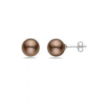 Sterling Silver Earring 10mm Champagne Imitation Pearl Stud Code:B