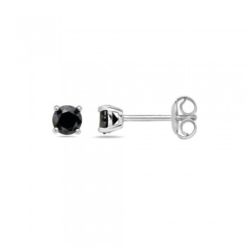 Sterling Silver EARRING 4MM BLACK CZ ROUND STUD