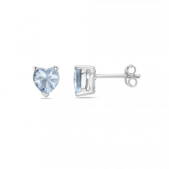 Sterling Silver Earring Aqua Marine Glass 7mm Heart Stud