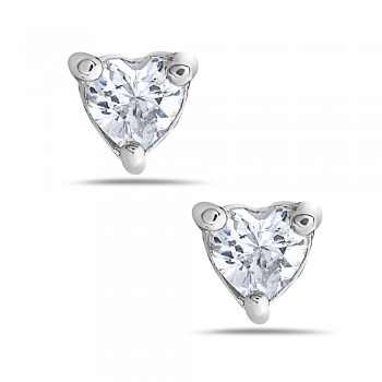 Sterling Silver Earring Clear Cubic Zirconia 3mm Heart Stud