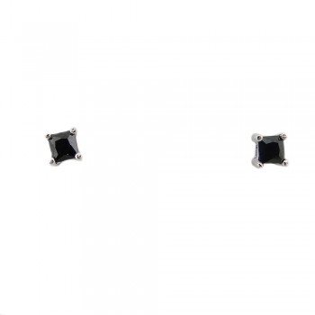Sterling Silver Earring 3Mmx3Mm Princess Cut Black Cubic Zirconia Stud
