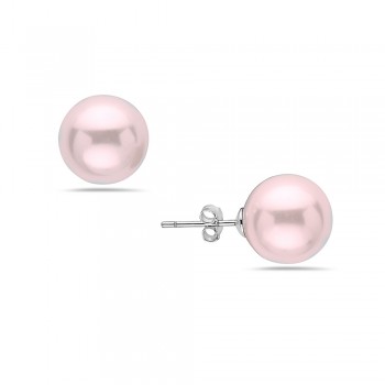 Sterling Silver Earring 12mm Baby Pink Pearl Stud Code:Bc17